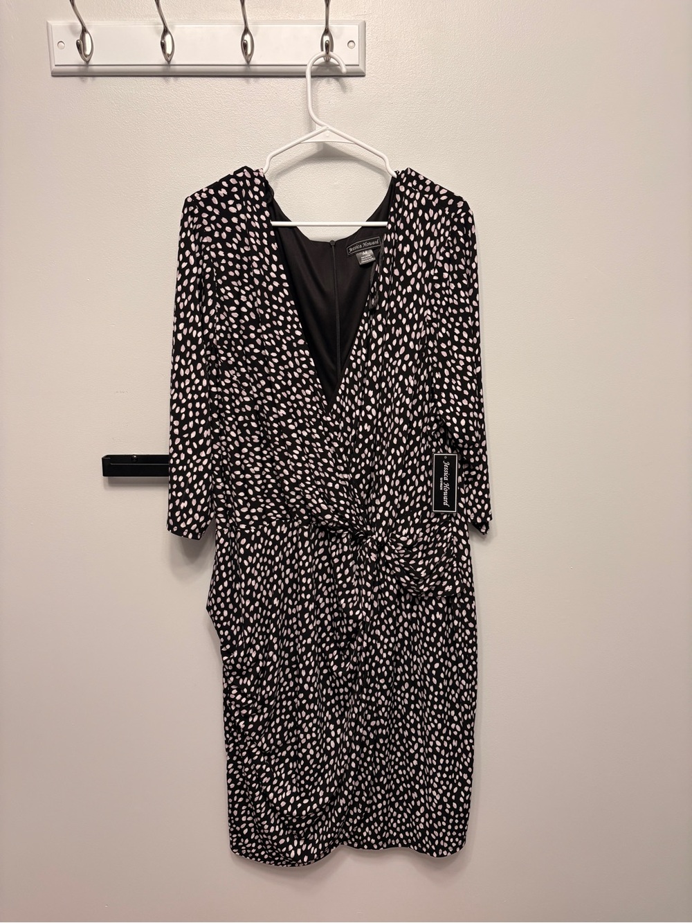 Jessica Howard Black and White Polka Dot Faux-Wrap Midi Dress